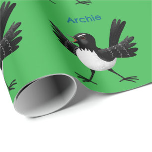 Papier Cadeau Caricature de Willie Wagtail australienne personna