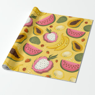 Papier Cadeau Caricature dessinée à la main, fruits d'été vintag