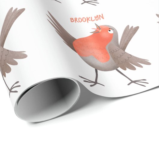 Papier Cadeau Caricature d'oiseau rouge chantant mignon (Coin rond)