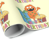 Papier Cadeau Caricature du Monster d'anniversaire papier d'emba (Coin rond)