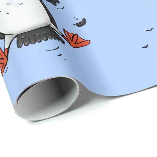 Papier Cadeau Caricature en bleu bouffin joyeux (Coin rond)