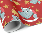 Papier Cadeau Caricature hippo de Noël (Coin rond)