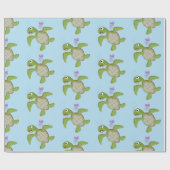 Papier Cadeau Caricature joyeuse de tortue de mer verte mignonne (Plat)