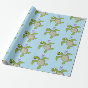 Papier Cadeau Caricature joyeuse de tortue de mer verte mignonne