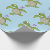 Papier Cadeau Caricature joyeuse de tortue de mer verte mignonne (Coin)