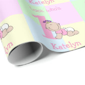Papier Cadeau Caricature mignonne bébé fille rose 1er anniversai (Coin rond)