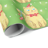 Papier Cadeau Caricature mignonne Chat de Noël avec chapeau de S (Coin rond)