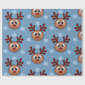 Papier Cadeau Caricature Rudolph Red Nosed Reindeer et Snowflake (Plat)