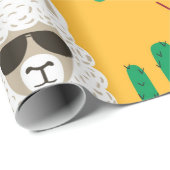 Papier Cadeau Caricature sans joint llama et motif de cactus en  (Coin rond)