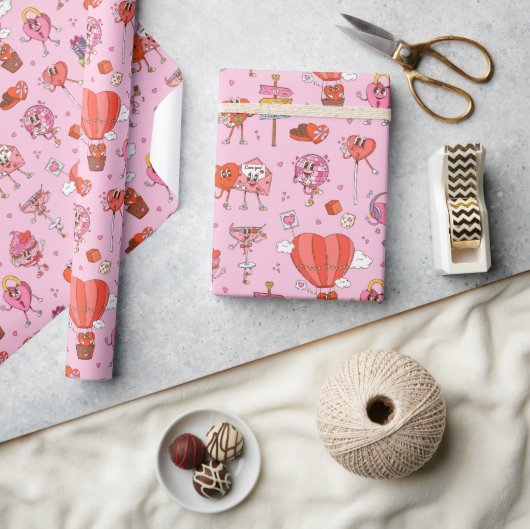 Papier Cadeau Caricatures Retro Super Valentine (Artisanat)