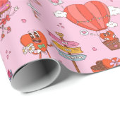 Papier Cadeau Caricatures Retro Super Valentine (Coin rond)