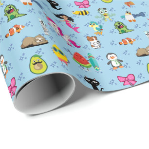 Papier Cadeau Caricatures scintillent mignons dessins animés pou