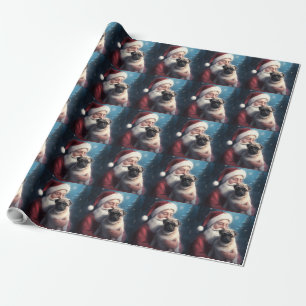 Papier Cadeau Carlin avec le Père Noël Noël Festif
