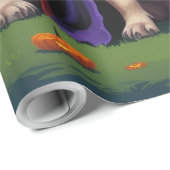 Papier Cadeau Carlin chien Citrouille Halloween drôle (Coin rond)