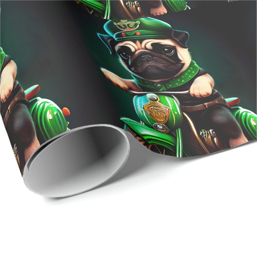 Papier Cadeau Carlin Chien Conduite Vélo St. Patrick's Day (Coin rond)