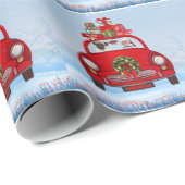 Papier Cadeau Carlin Chien En Voiture Avec Le Père Noël (Coin rond)