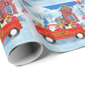 Papier Cadeau Carlin Chien Livraison de Noël Camion Neige (Coin rond)