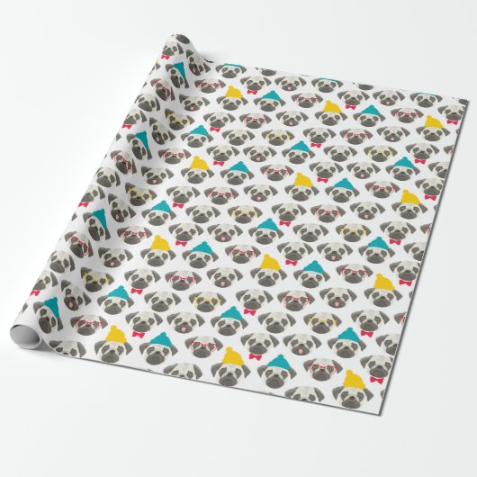 Papier Cadeau Carlin - chien mignon à Noël (Déroulé)