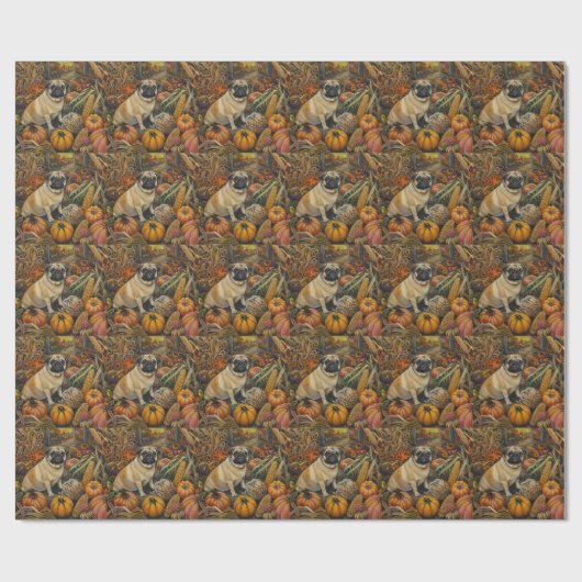 Papier Cadeau Carlin Chien Moisson Automne Thanksgiving (Plat)