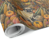 Papier Cadeau Carlin Chien Moisson Automne Thanksgiving (Coin rond)