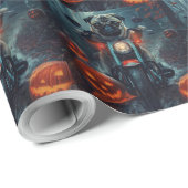 Papier Cadeau Carlin équitation moto Halloween effroi (Coin rond)