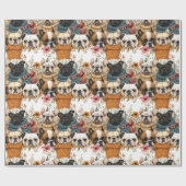 Papier Cadeau Carlin Floral Rustique moderne Chiens Motif (Plat)