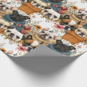 Papier Cadeau Carlin Floral Rustique moderne Chiens Motif (Coin)