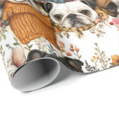 Papier Cadeau Carlin Floral Rustique moderne Chiens Motif (Coin rond)