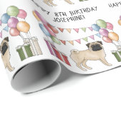 Papier Cadeau Carlin Fun Chien Colorful Pastel Joyeux Anniversai (Coin rond)