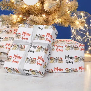 Papier Cadeau Carlin Noël Animaux Chiens De Vacances