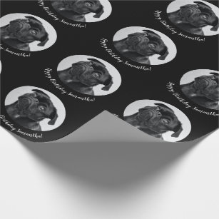 Papier Cadeau Carlin noir moderne Votre chien Image Animal Cercl