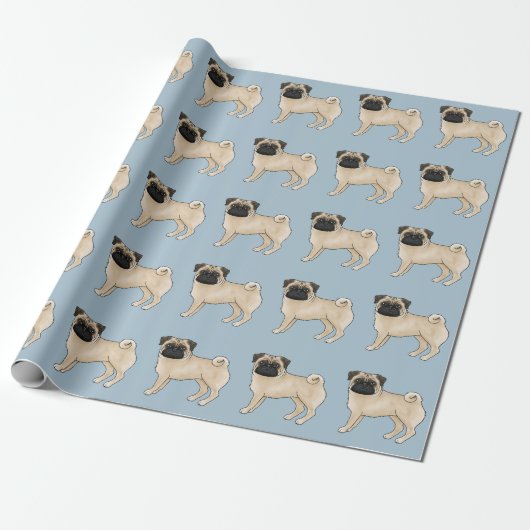 Papier Cadeau Carlin pâle joli dessin Chien Mops Design Motif Bl (Déroulé)