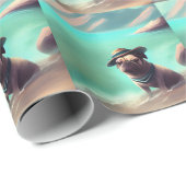 Papier Cadeau Carlin profitant de la peinture sur plage (Coin rond)