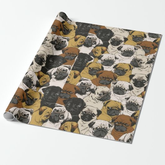 Papier Cadeau Carlins Grumpy / Drôle mignon Chiens Carlin Chiens (Déroulé)