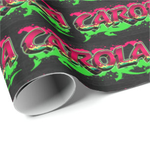 Papier Cadeau Carola prénom nom graffiti rouge vert