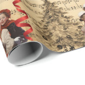 Papier Cadeau Caroleurs de Noël Musique Ruban Rouge (Coin rond)