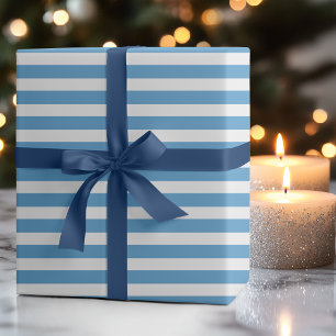 Papier Cadeau Caroline Bleu Blanc Simple Rayé Horizontalement