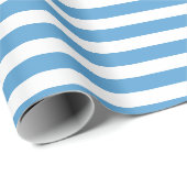 Papier Cadeau Caroline Bleu Blanc Simple Rayé Horizontalement (Coin rond)