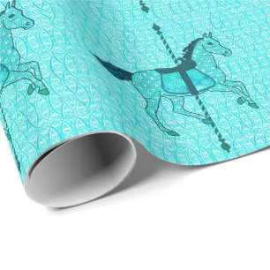 Papier Cadeau Carousel Horse - Turquoise et Aqua