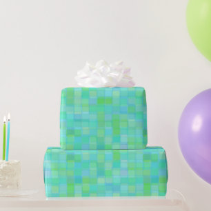 Papier Cadeau Carré abstrait bleu, vert et turquoise