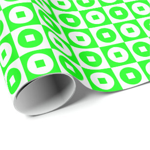 Papier Cadeau Carré Cercle Vert Citron et Blanc