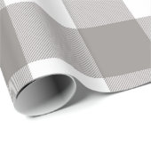 Papier Cadeau Carré de Plaid Buffle Gris et Blanc Rustique de Fe (Coin rond)