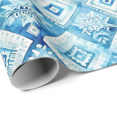 Papier Cadeau Carré Floral Blanc Bleu Baby Shower (Coin rond)