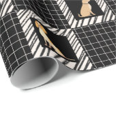 Papier Cadeau Carré noir et blanc avec chien Brown léger (Coin rond)