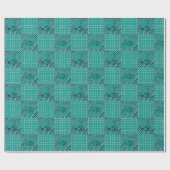 Papier Cadeau Carré noir et blanc en Turquoise avec poisson cari (Plat)