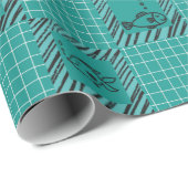Papier Cadeau Carré noir et blanc en Turquoise avec poisson cari (Coin rond)