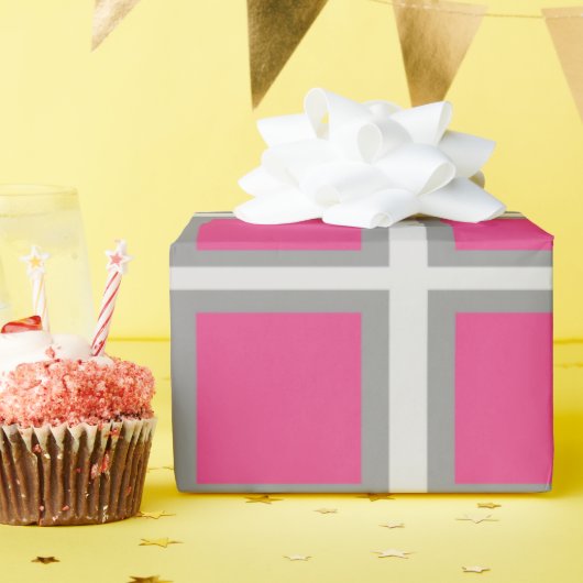 Papier Cadeau Carré rose et argent (Fête d'anniversaire)