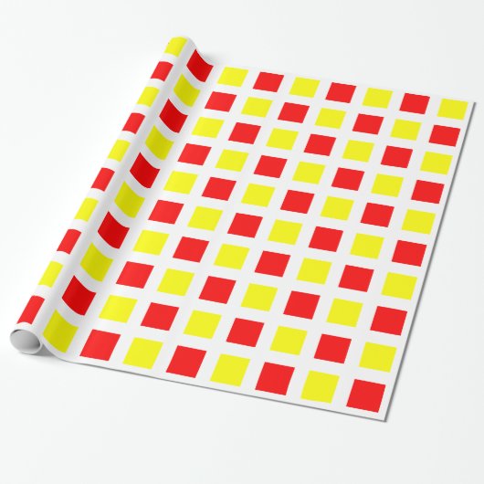 Papier Cadeau Carré - Rouge et Jaune sur Blanc (Déroulé)