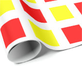 Papier Cadeau Carré - Rouge et Jaune sur Blanc (Coin rond)