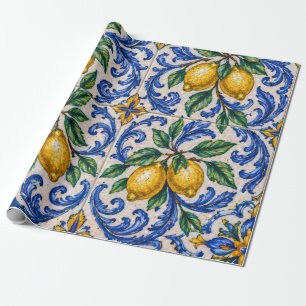 Papier Cadeau Carreau Azulejo au Citron Italien
